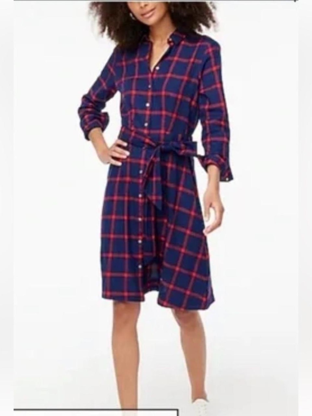 J. Crew Plaid Button-Front Shirt Dress with Tie Waist - Navy & Red size 4